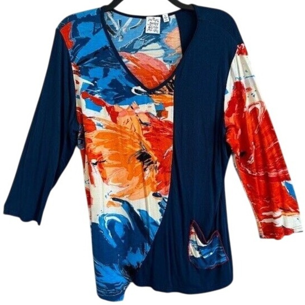 Parsley &‎ Sage Multicolor V-Neck 3/4 Sleeve Women's Tunic Blouse Size LG
